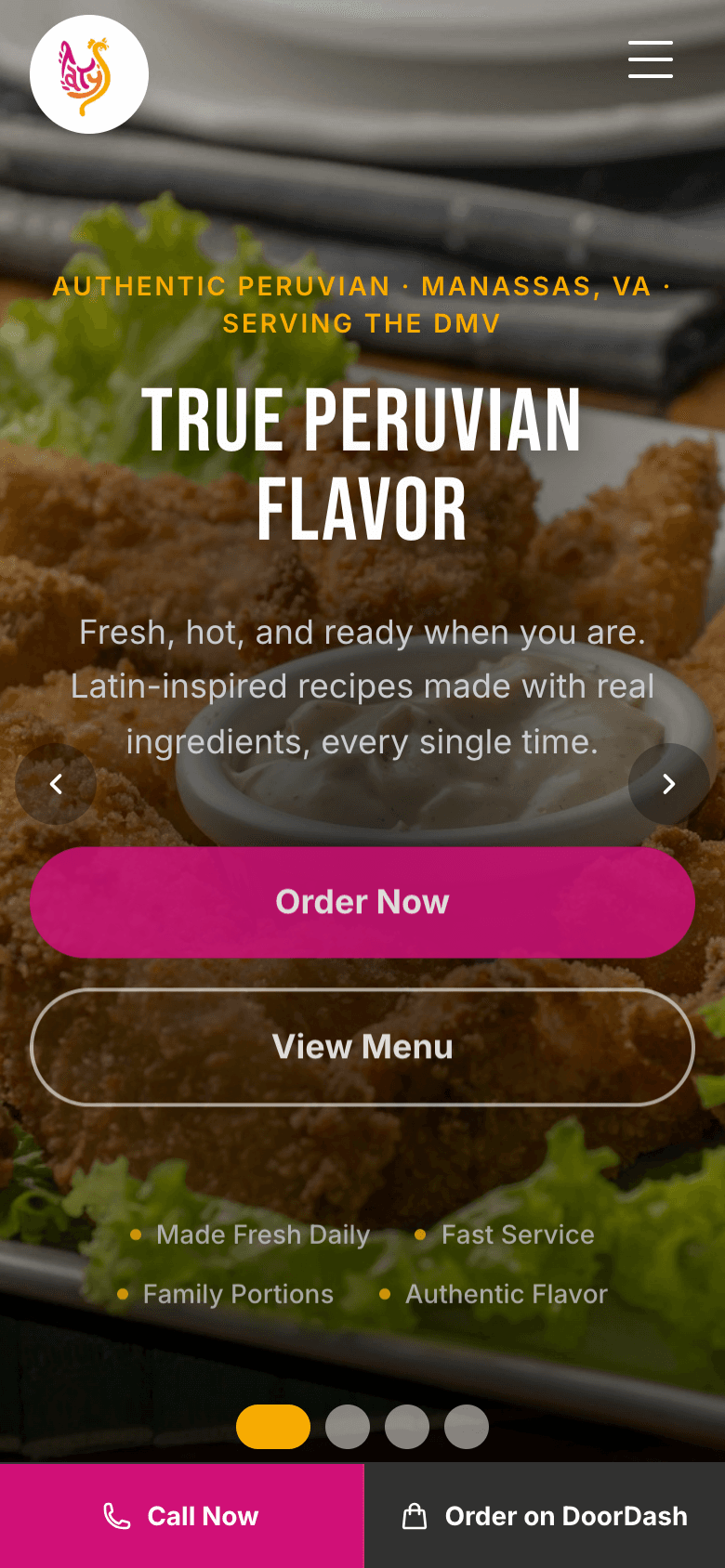 Taty's Chicken website — mobile view built by LevelUp Local