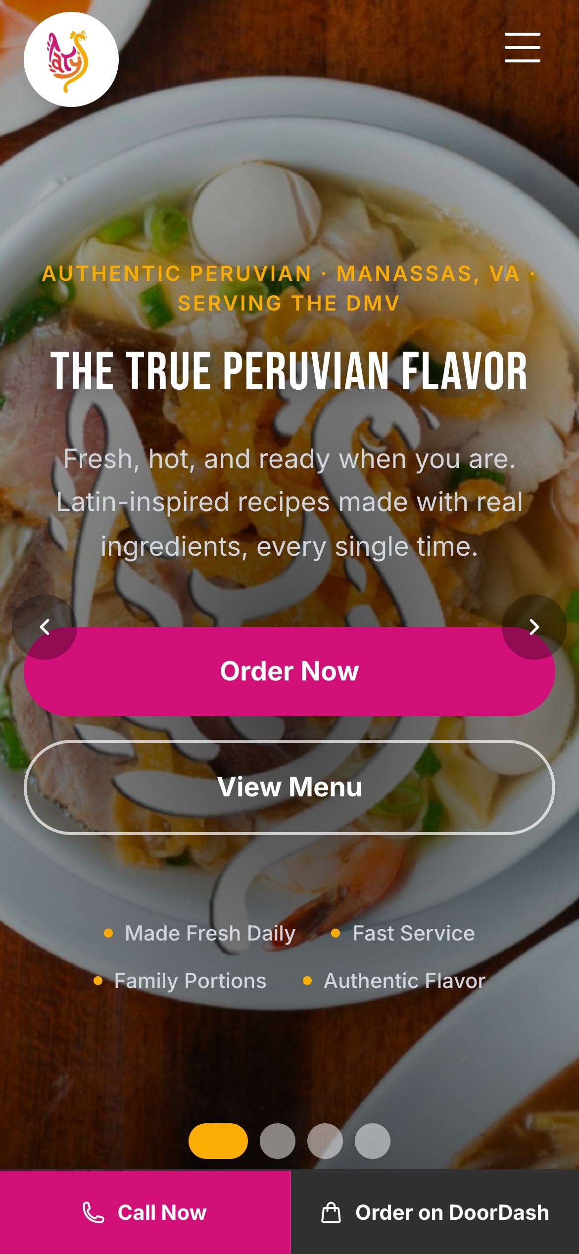 Taty's Chicken website — mobile view built by LevelUp Local